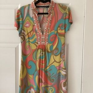 Trina Turk Silk Jersey Abstract Psychedelic Tide Pool Print Tunic Mini Dress